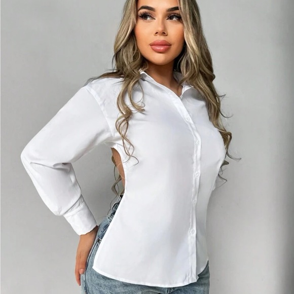 Chain Detail Backless Crop Shirt - Picture 2 of 5